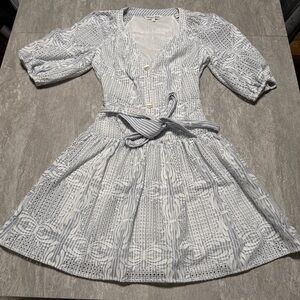 Veronica Beard Bobbie Eyelet Mini Dress Blue And White Size 0